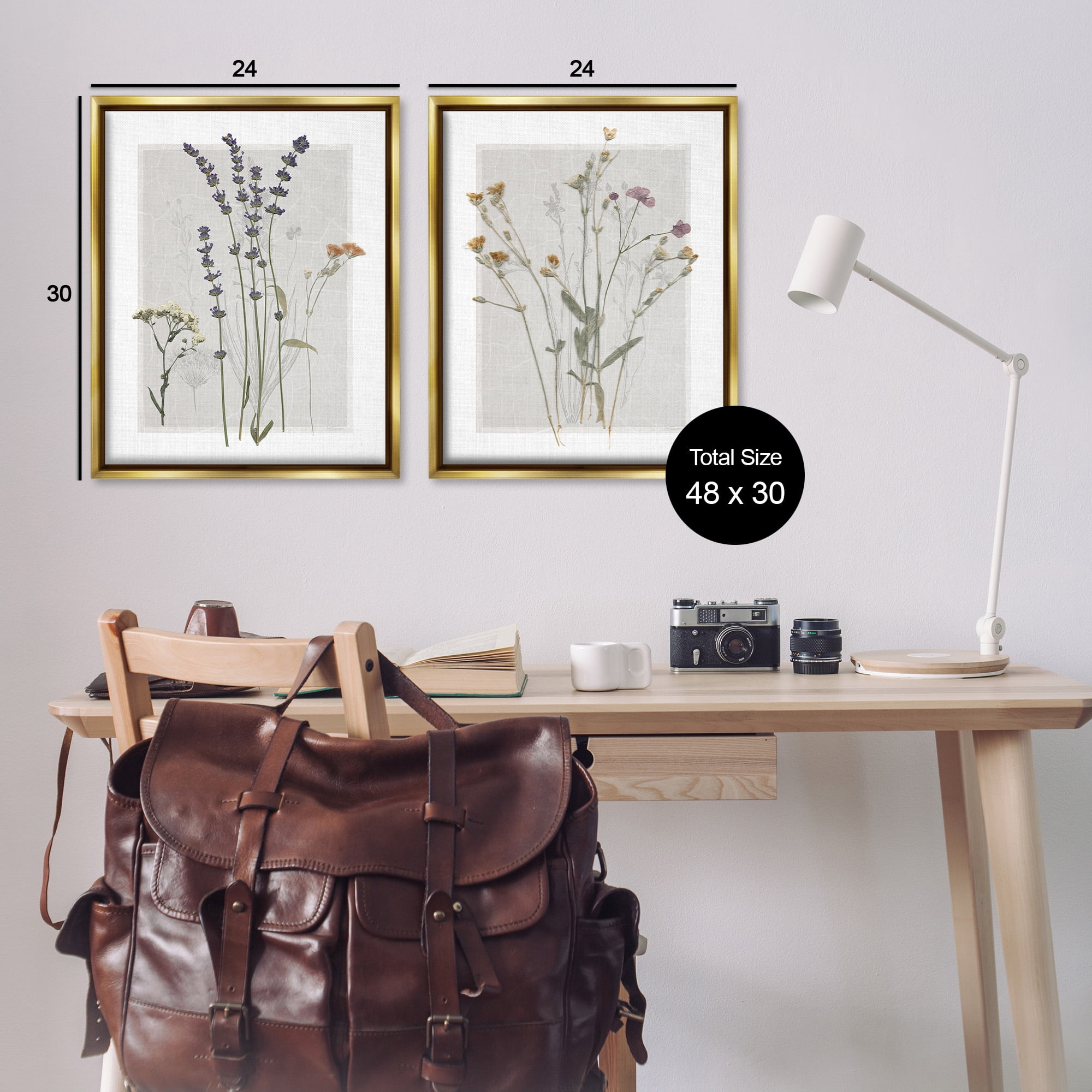 Stupell Industries Delicate Wildflower Herb Sprigs Botanical & Floral Painting Gold Floater Framed Canvas Art Print Wall Art, 25 x 31, Set of 2