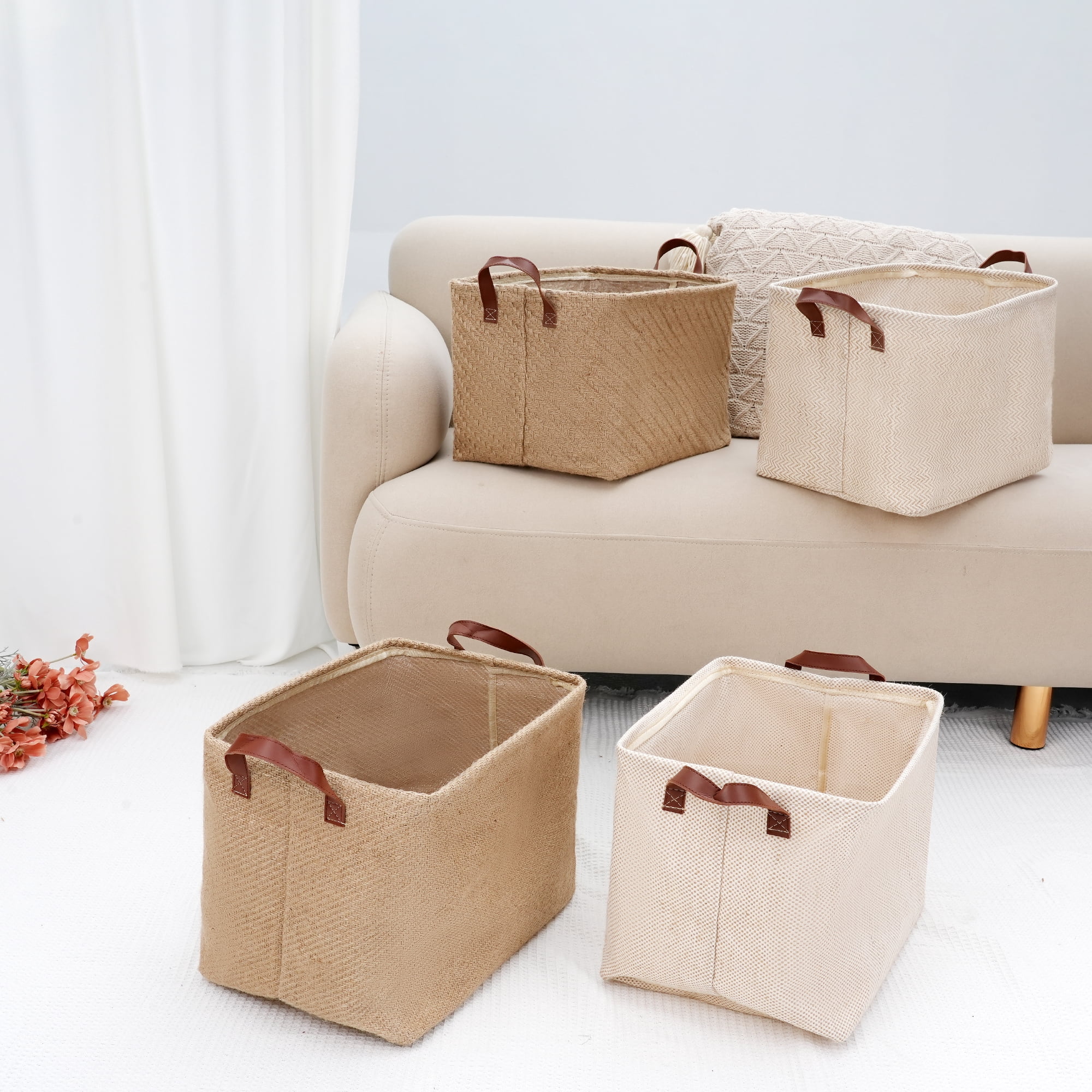 Unique Bargains Fabric Storage Cube Storage Bin Storage Basket Beige Wave