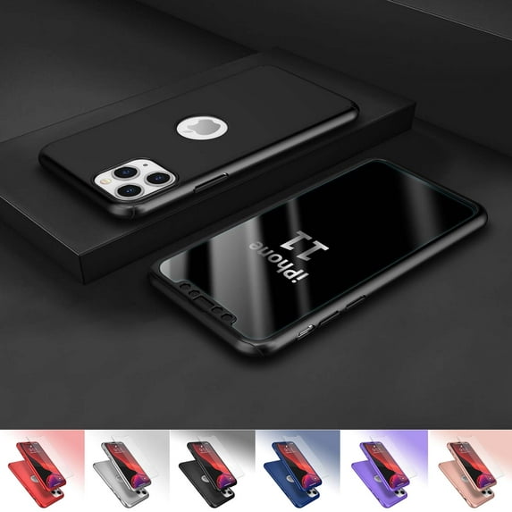 iPhone 11 Case, Sturdy Case for iPhone XI Pro, iPhone 11 Screen Protector, Njjex Ultra-Thin Hard Plastic Full Protective Cover with Tempered Glass Screen Protector Case Cover -Black