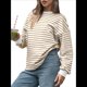 thumbnail image 3 of Sudadera de Cuello Redondo A Rayas de Gran Tamaño para Mujer, Jersey de Larga con Bloques de Color, Camiseta Informal Holgada para Hacer Ejercicio, Color Caqui S, 3 of 6