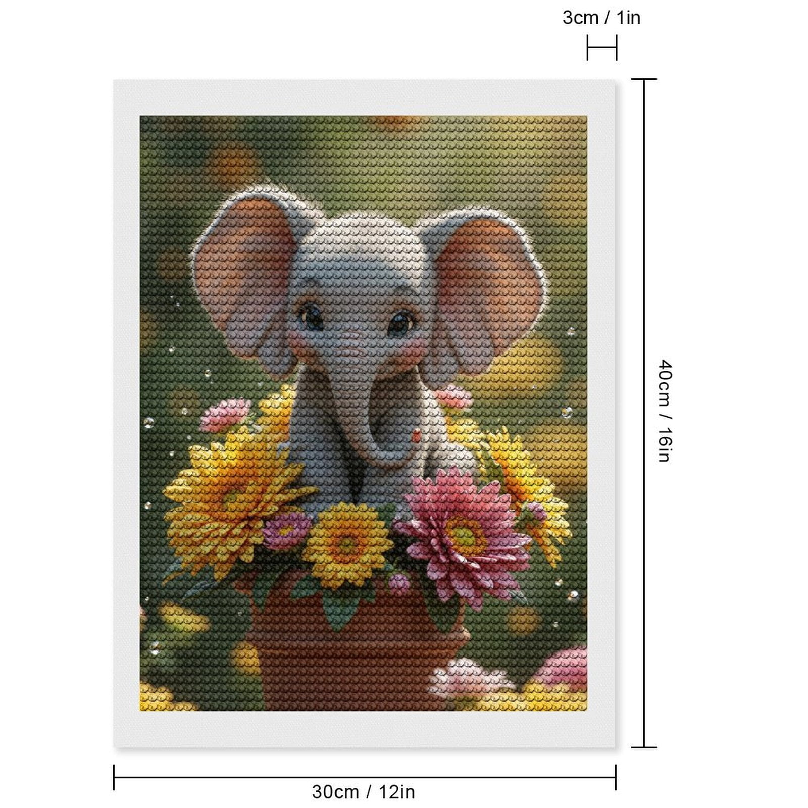 Diamond Art Kits for Adults, Elephant In Flower Pot 5D Diamond Painting Kits for Adults Beginners, DIY Full Drill Diamond Painting, Gem Art and Crafts 12x16