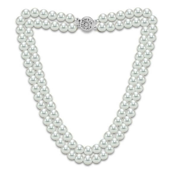ADDURN 14KW Double Row 7-7.5mm Akoya Pearl with Flower Clasp