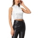 thumbnail image 4 of TOP CROP METÁLICO INSPIRADOR CHIC SIN MANGAS PARA MUJERES, TOPS DE SECUINAS BRILLANTES DE NAVIDAD M BLANCO PLATA, 4 of 6