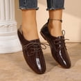 thumbnail image 3 of Women's Lace Up Oxford Dress Shoes Solid Color Patent Leather Slip On Loafers Comfortable Non Slip Walking Shoes Brown Size 7, 3 of 9