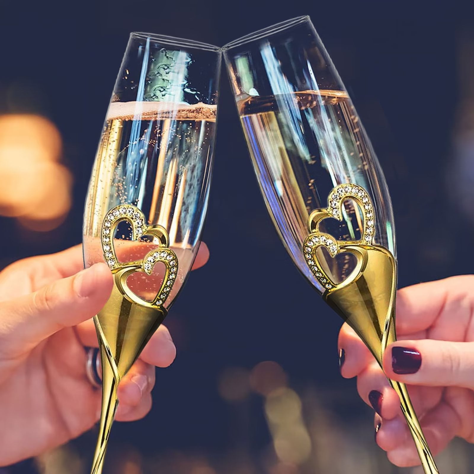 Glasseam Wedding Champagne Flutes Set of 2 Gold Toasting Glasses for Bride and Groom