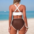 thumbnail image 5 of Two Piece Swimsuits for Women Padded Halter V Neck Tie Knot Top Scalloped Trim High Waisted Tummy Control Bathing Suits Charming Beachwear, 5 of 7