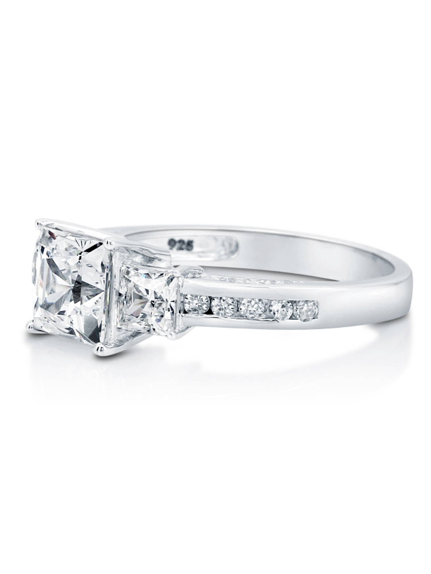 BERRICLE Sterling Silver 3-Stone Wedding Engagement Rings 1.6 Carat Princess Cut Cubic Zirconia CZ Promise Ring for Women, Rhodium Plated Size 10