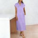 thumbnail image 2 of TaTaai Women's Short Sleeve Midi Dress Solid Color Lapel Collar Casual Dress with Side Slit Lightweight Stretchy Polyester Blend Gift, 2 of 7