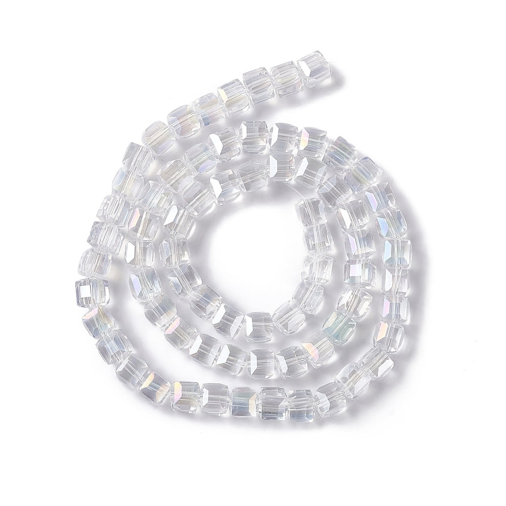 10Strand Electroplate Glass Beads Strands AB Color Plated Faceted Cube Clear AB 7~8x7~8x7~8mm Hole: 1.5mm about 97~100pcs/strand 70~71cm
