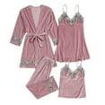 thumbnail image 2 of BLTIBY Women's 4Pcs Pajamas Solid Colour Gold Velvet Cami Top Shorts Camisole Nightdress with Robe Sleepwear Set Fashion Comfortable Outfits Pink S, 2 of 3