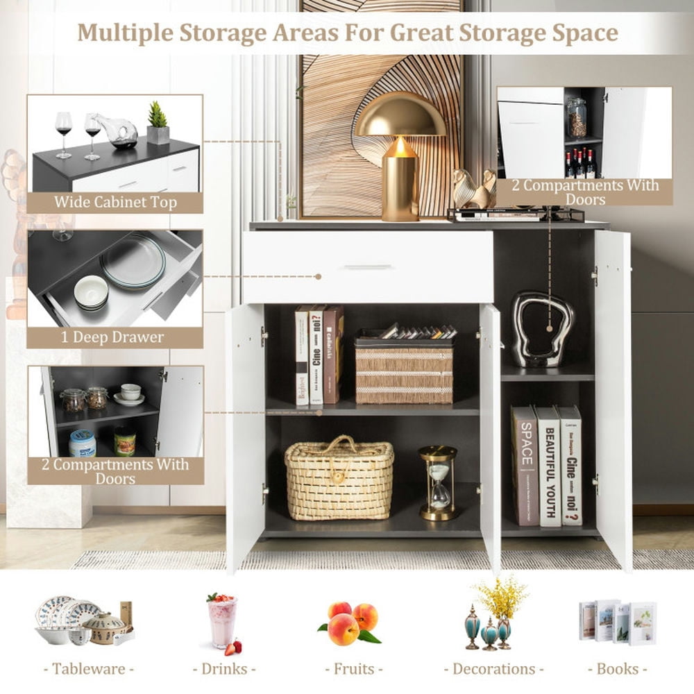 Finihen Kitchen Storage Cabinet, Buffet Sideboard, Buffet Sideboard Storage Cabinet with Spacious Table Top, for Dining Room, Kitchen, Living Room, White Finihen Kitchen Storage Cabinet, Buffet Sideboard, Buffet Sideboard Storage Cabinet with Spacious Table Top, for Dining Room, Kitchen, Living Room, White