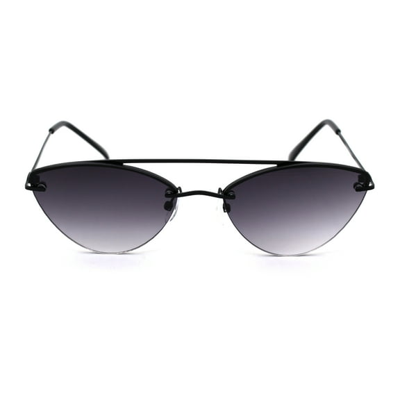 Womens Rimless Double Bridge Cat Eye Designer Sunglasses Black Smoke
