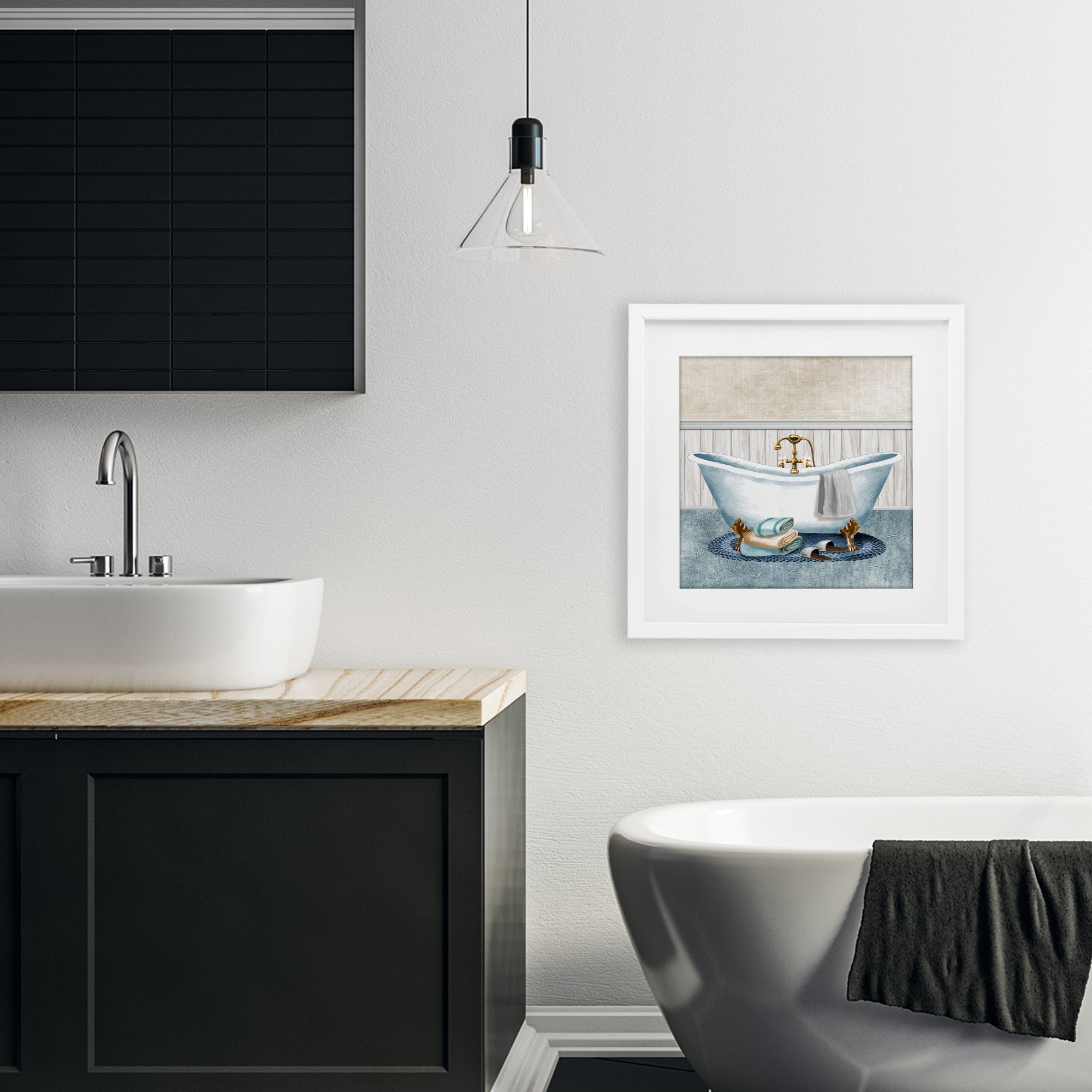 Stupell Industries Cozy Spa Bathtub & Slippers White Framed Print Under Glass, design by Conrad Knutsen