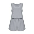 thumbnail image 4 of Conjunto de pantalones cortos sin mangas de cintura alta para mujer: ajuste holgado informal, dos piezas para primavera/verano, estilo versátil para la playa/vacaciones, 4 of 5