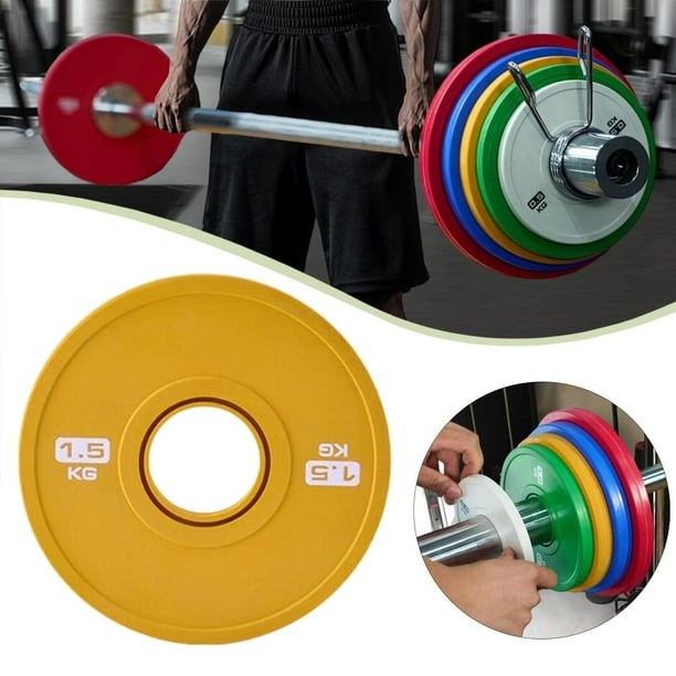 Disco de pesas Fitness Change para levantamiento de pesas, microcarga, de goma y acero, universal, para entrenamiento con barra, para principiantes. 15 kg Amarillo