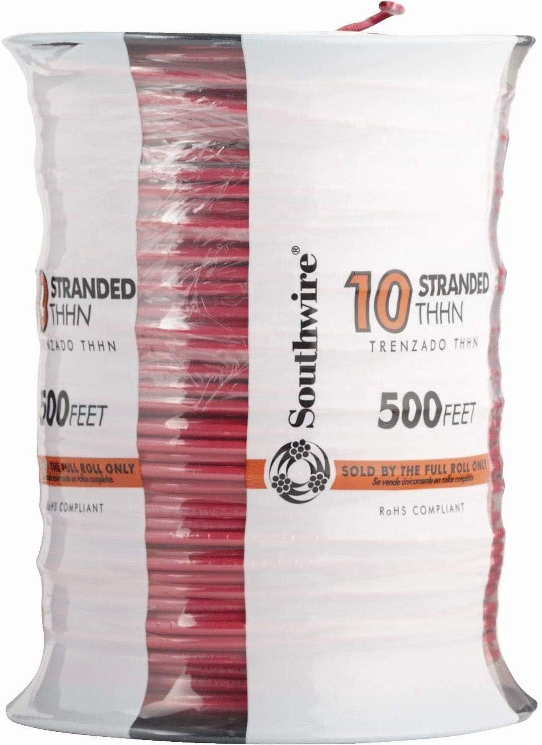 Southwire Building Wire Stranded Copper 10 Ga, 1 Conductor 30 Amp 600 V 90 Deg C 500 ' Red