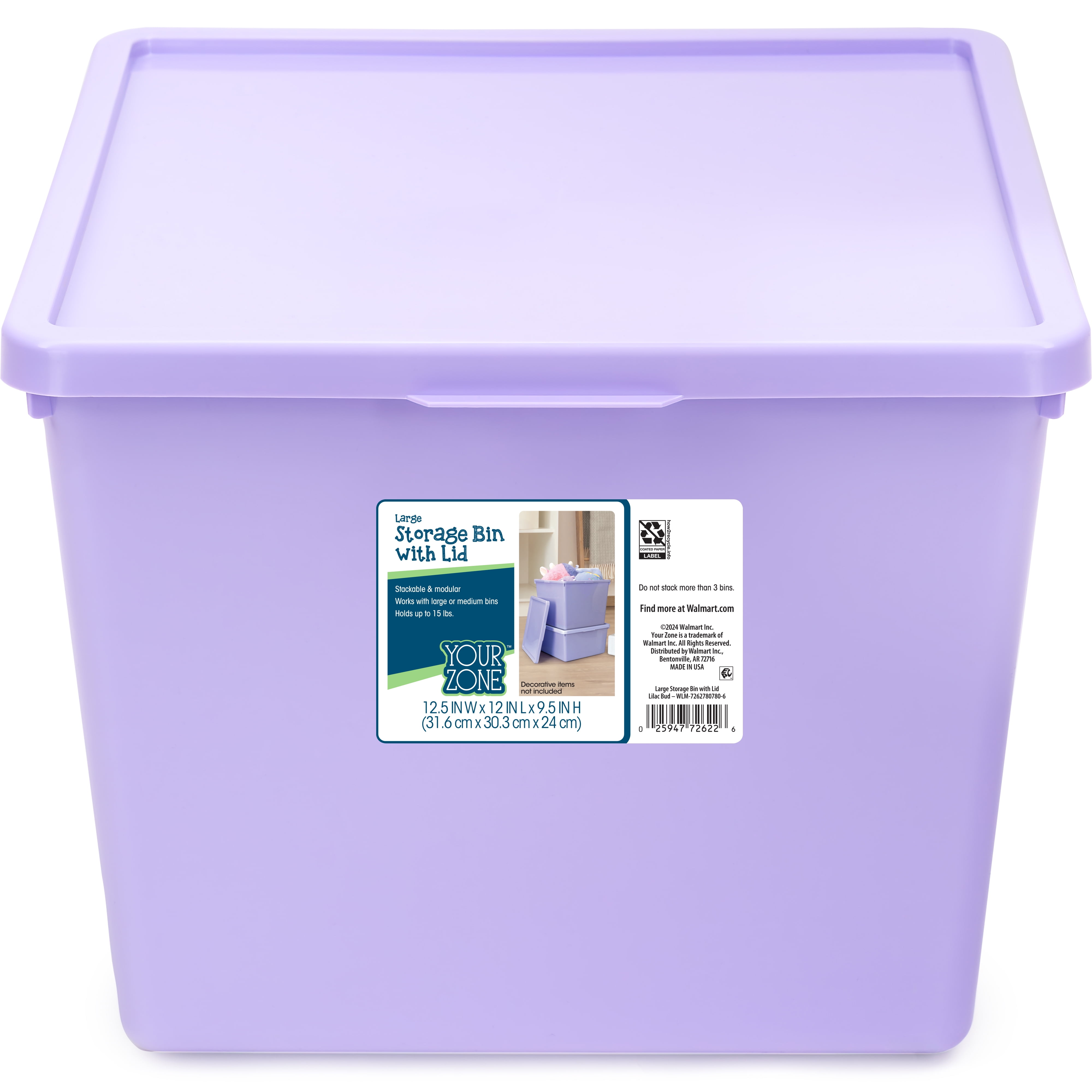 Your Zone Large Plastic Stacking Storage Bin with Lid