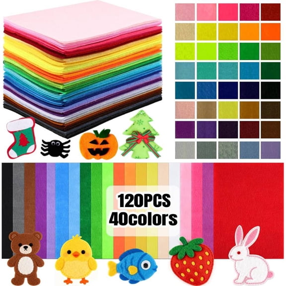 120Pcs  8 x 12 Inch Felt Sheets for Crafts, Assorted Color Soft Felt Fabric, Squares Non woven 1 mm Thick, for DIY Sewing Craft Patchwork Decoration