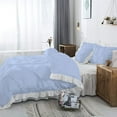 thumbnail image 3 of 5 Piece Pinch Ruffle Duvet Cover Set, Extra Soft, Luxury,100% Egyptian Cotton, Zipper Closure and Quilts Cover Set, Cool and Breatheable Bedding Sets Light Blue and White Solid,King Size., 3 of 4