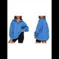 thumbnail image 3 of Sudadera de Entrenamiento de con Media Cremallera para Mujer, de Gran Tamaño, de Larga, Color Liso, con Hombros Caídos. Azul XXL, 3 of 5