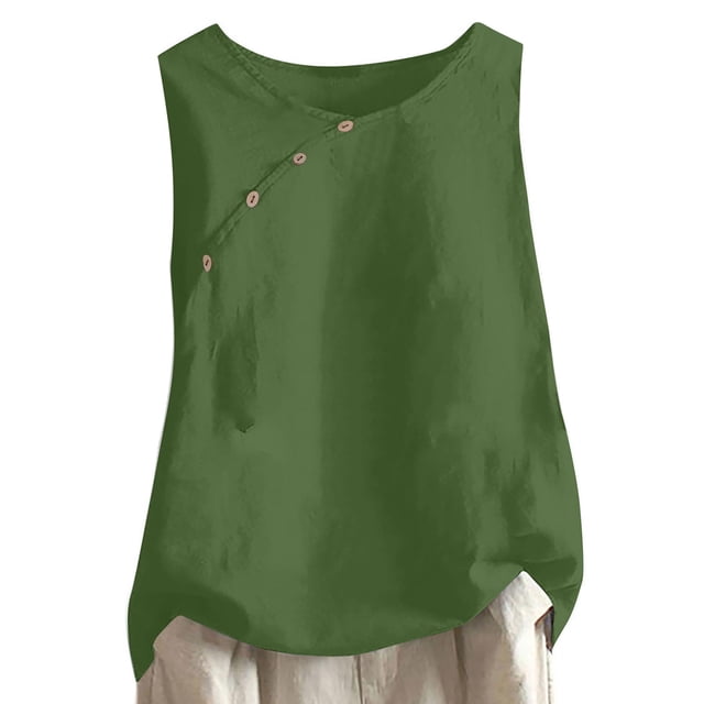 Tank Top for Women, Fashion Womens Casual Sleeveless Button Round Neck Solid Tops Button Tank Top