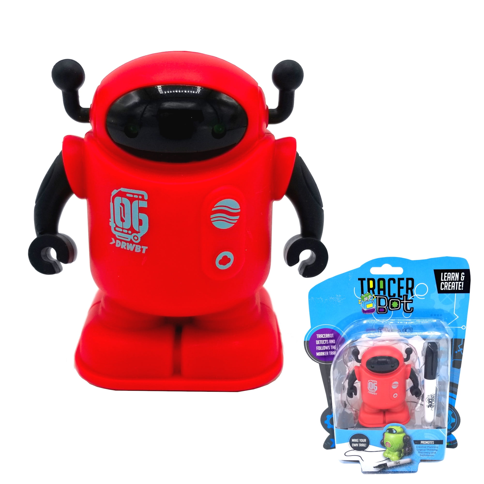 MUKIKIM Tracerbot - Red – Mini Inductive Robot That Follows The Black Line You Draw. Fun, Educational, & Interactive Stem Toy with Limitless Ways to Play! Promotes Logic & Creativity Training