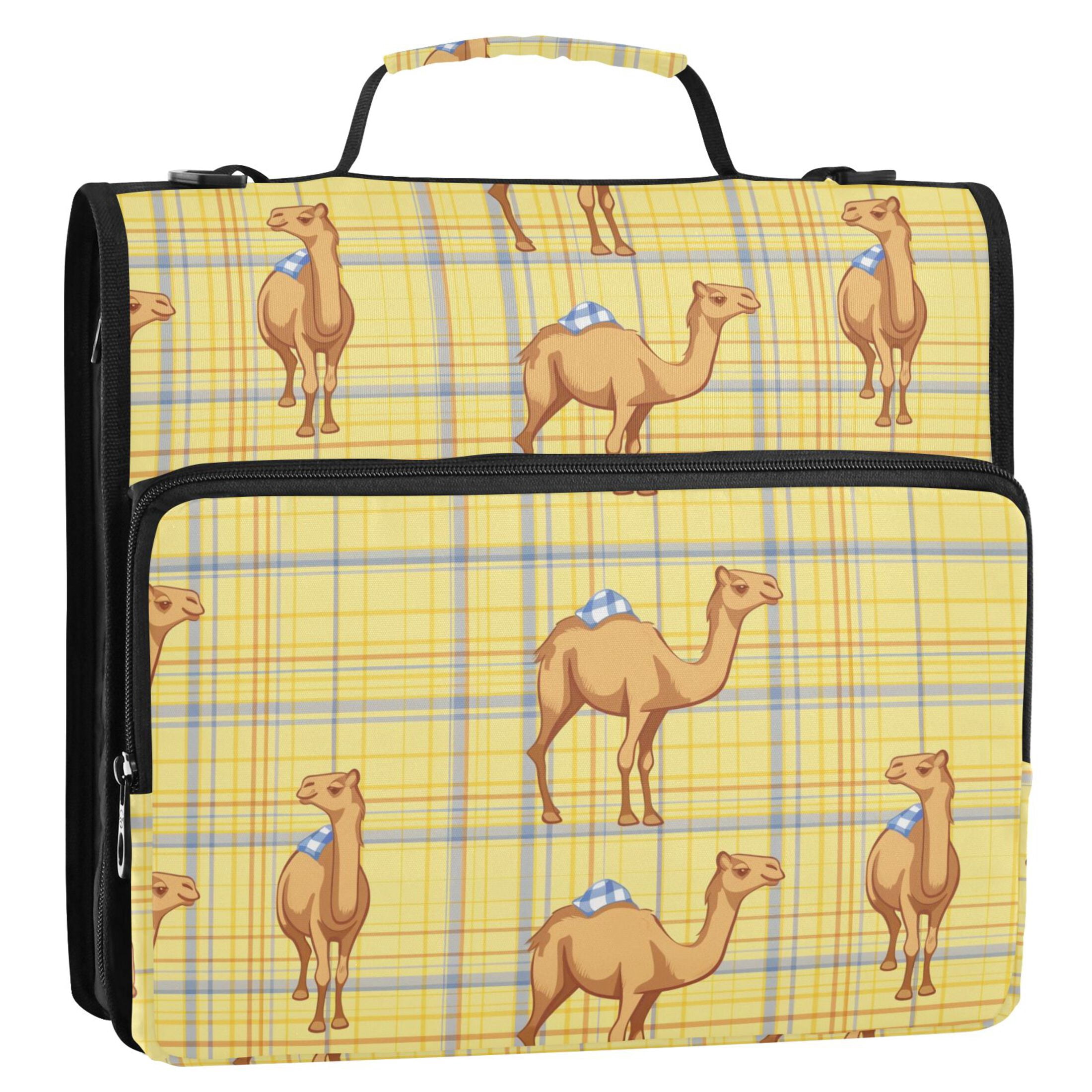 3 Ring Zipper Binder with Shoulder Strap Waterproof Trapper Keeper 2 Inch D-Ring 500 Sheets Capacity Cute Camel on Plaid