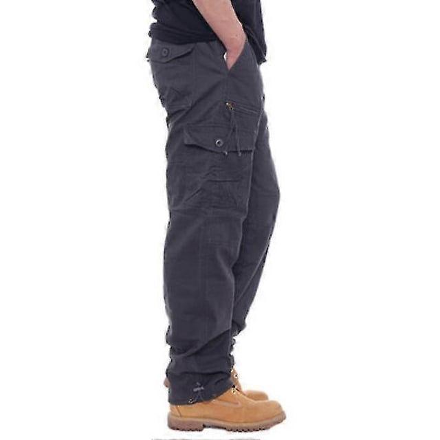 Pantalones de trabajo casuales de algodón holgados con múltiples bolsillos para hombre s202412243529