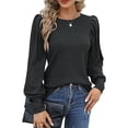 thumbnail image 2 of Prolriy Hauts d'Été pour Femmes 2025 T-Shirt Décontracté à Manches Longues Col Rond Tricoté Ample Printemps pour Femmes Gris TG, 2 of 6