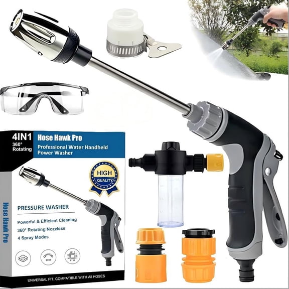 Aquoxis Pressure Washer, Handheld Power High Pressure Hose Nozzle - Duty Stainless Steel Power Washer Wand, 360° Rotating 3 Spray Modes with Foam Pot for Car Wash, Driveway & Patio Cleaning