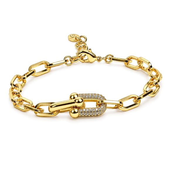 LuckGift 14K Gold Plated Paperclip Link Bracelet for Women Adjustable