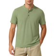 thumbnail image 3 of Men's Linen Shirt Summer Casual, Casual Button Down Shirt Breathable & Lightweight, Stand Collar Short Sleeve Solid Color Cotton Linen Blend, Quick Dry Relaxed Fit | Zenithor,Army Green L, 3 of 6