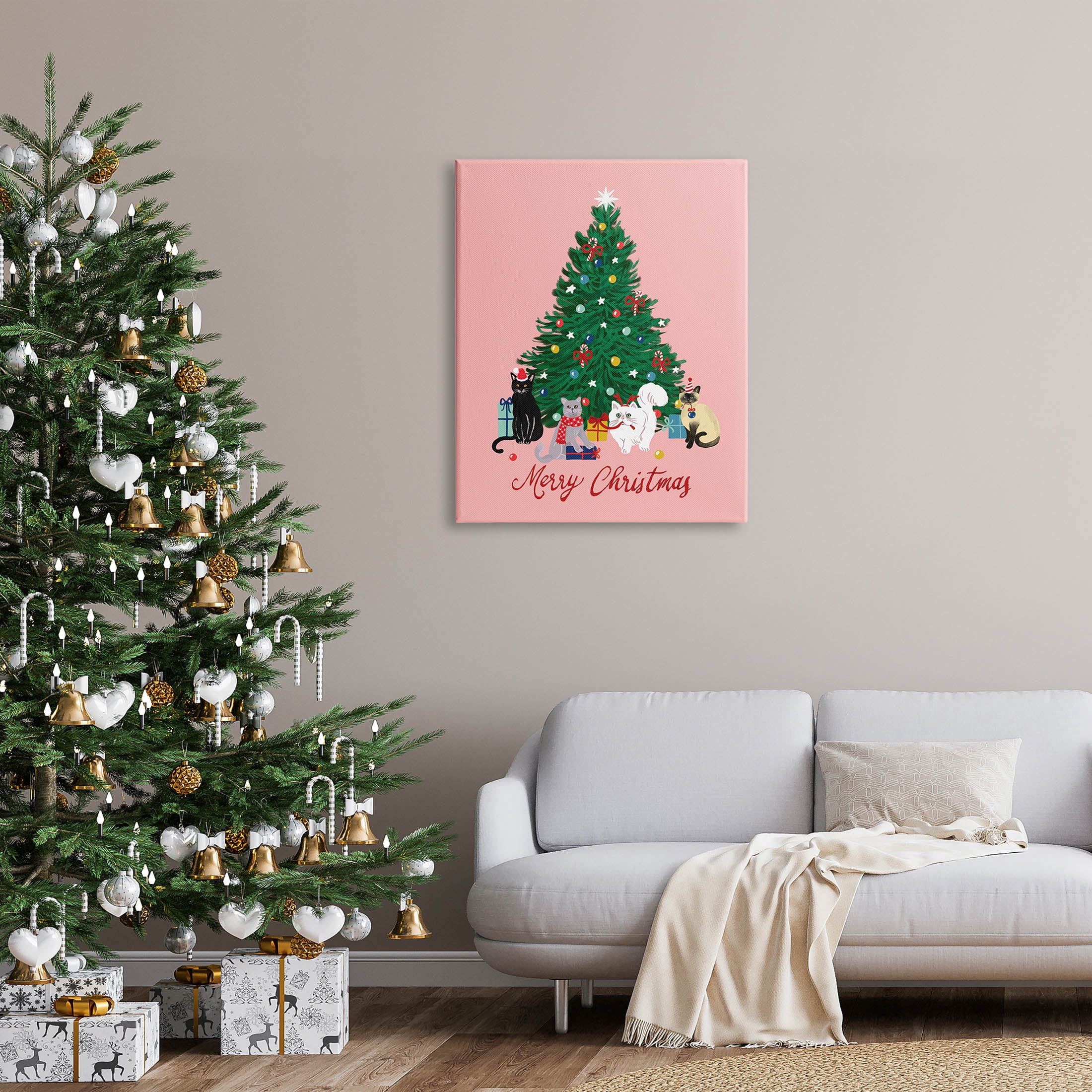 Merry Christmas Holiday Cats Holiday Graphic Art Gallery Wrapped Canvas Print Wall Art
