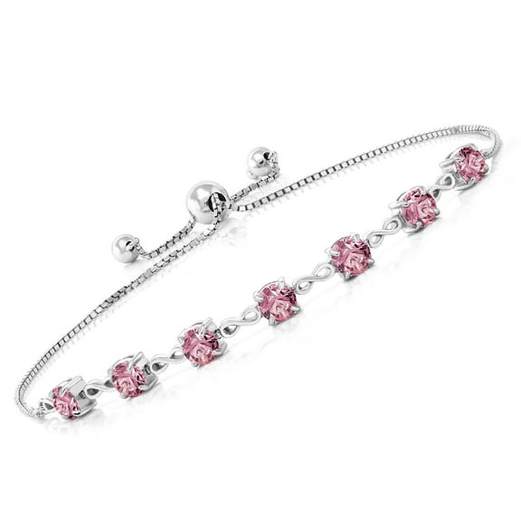 Gem Stone King 2.52 Ct Round Pink Lab Grown Diamond 925 Sterling Silver Bracelet for Women