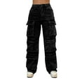 thumbnail image 2 of Mifsaly Womens Cargo Jeans Rhinestone High Waisted Straight Leg Cargo Denim Pants Baggy Y2K Trendy Streetwear with Multi Pockets XXL, 2 of 5