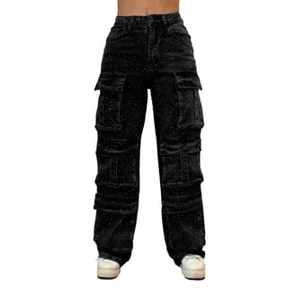 Y2K Flare Pants For Women Low Rise Cargo Pants Retro Harajuku