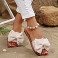 thumbnail image 5 of Women's Bow Sandals Trendy Casual Round Toe Flat Sandals Open Toe Slip on Slide Vacation Sandals Beige 5.5(36), 5 of 9