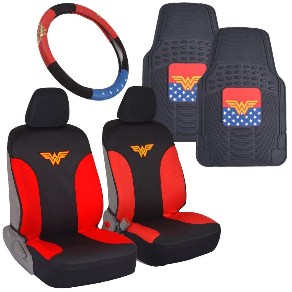 Wonder Woman Car Accessories Pack Seat Cover, Rubber Floor Mats