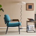 thumbnail image 2 of UBesGoo Mid Century Modern Accent Chair, Solid Wood Armchair with Rubberwood Armrests, Metal Frame Singe Sofa for Lounge Spaces, Blue-Green, 2 of 7