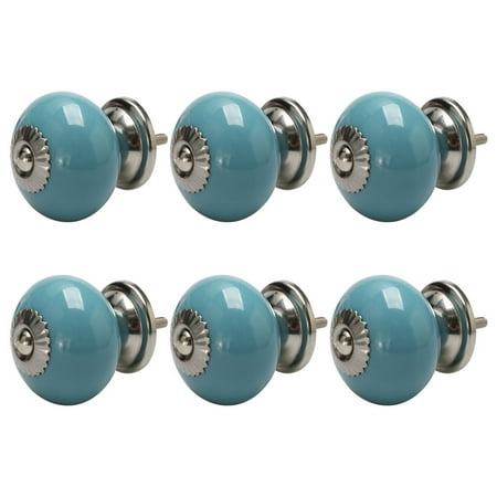 Ceramic Pulls Ceramic Vintage Knob Drawer Round Pull Handle Cupboard Shoes Cabinet Wardrobe Dresser Door 6pcs Blue ()