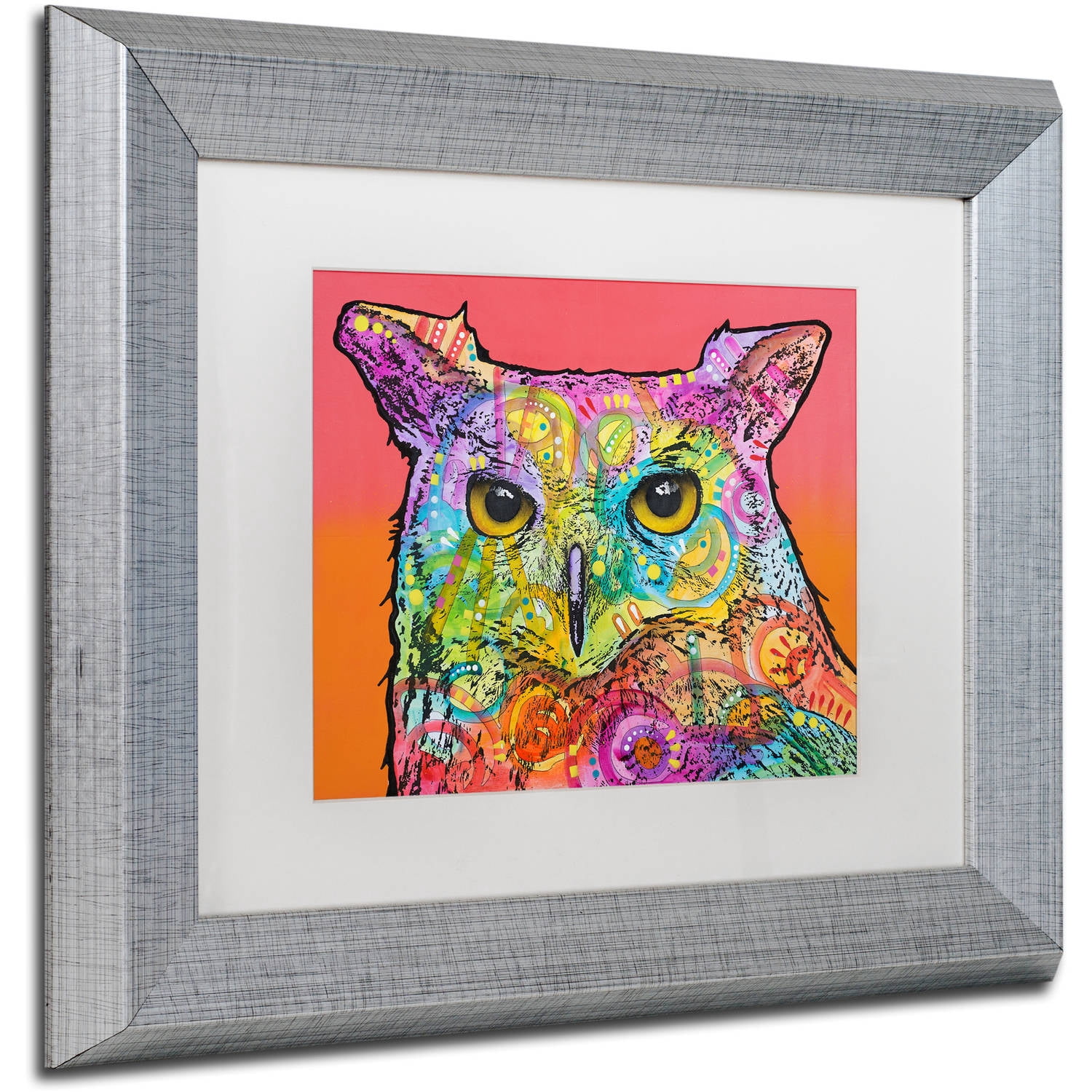 Trademark Fine Art "Red Owl" Canvas Art by Dean Russo, White Matte, Silver Frame