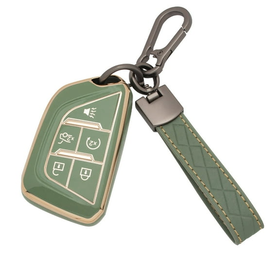Xotic Tech Green TPU 5-Button Full Protection Smart Remote Control Key Fob Cover Shell Case Holder w/Keychain Compatible with Cadillac CT4 CT5 CT6 XT4 XT5 XT6 Escalade Escalade ESV LYRIQ 2020-2023