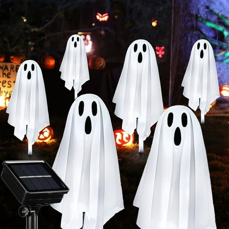 17in Haunted Ghost String Lights - Battery Operated Halloween Garland with 3 Glowing Ghosts & Ground Stake - Waterproof Indoor/Outdoor Decor for Porch, Windows & Parties