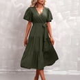 thumbnail image 5 of ZZwxWA Women's Summer Plus Size Dresses 2025 Tie Waist Casual V Neck Ruffle Short Sleeve Tiered Loose Midi Dress Sundress Holiday Beach Wear, 5 of 5