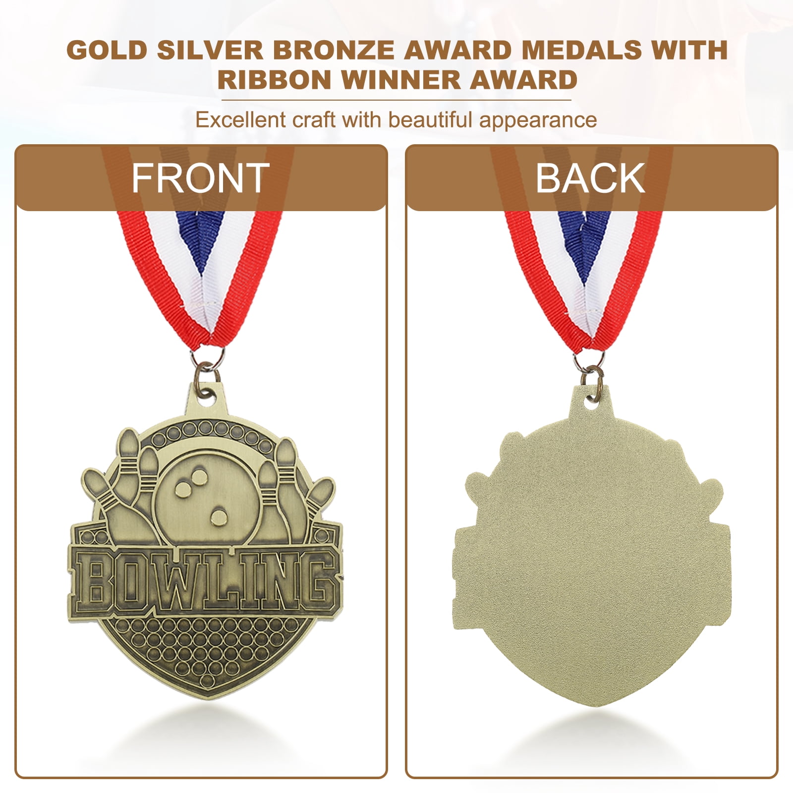 Uxcell Bowling Games Award Medals with Ribbons, Winner Medals Prizes for Competitions Sports Party Gold