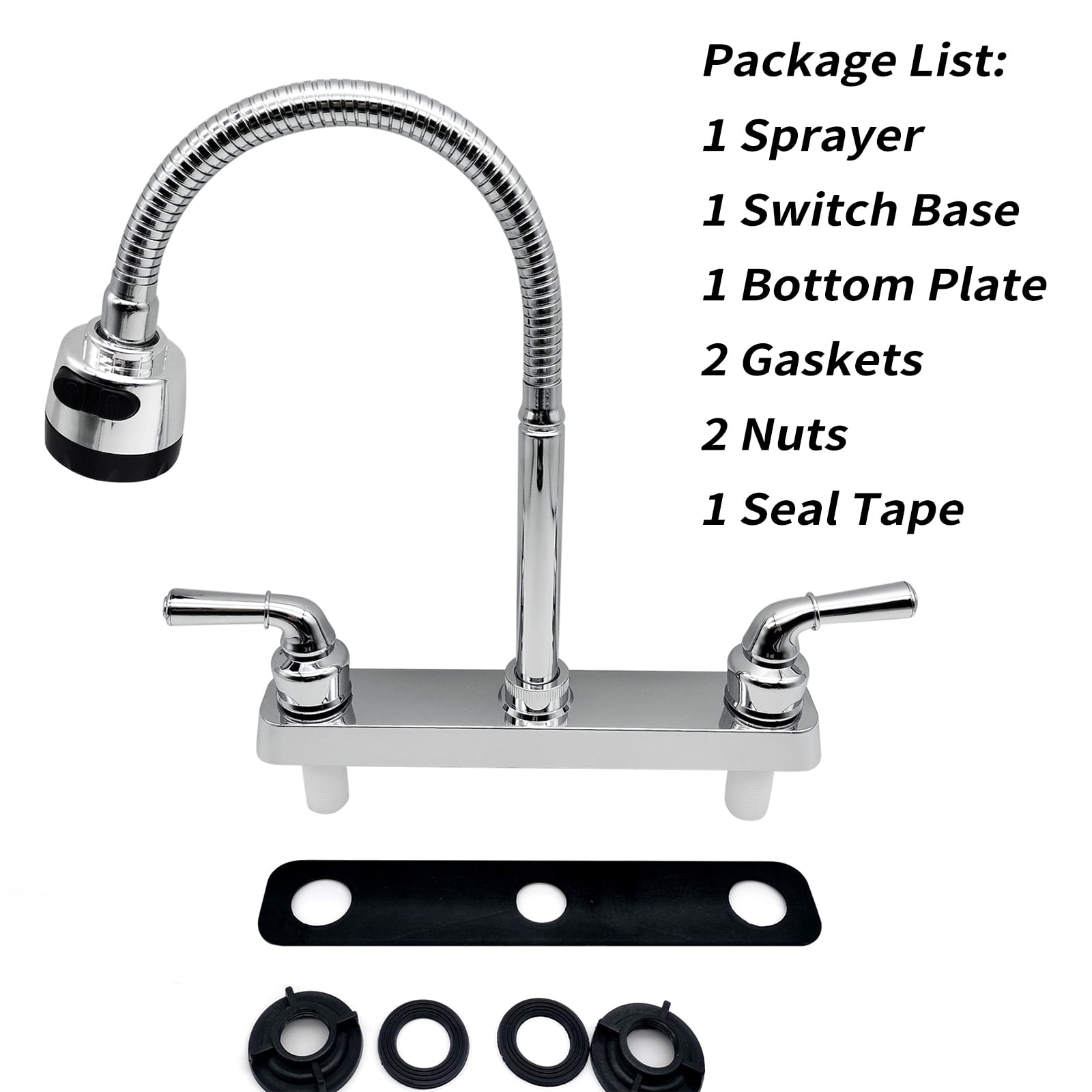 RV Faucet Replacement, RV Kitchen Sink Faucet with 360 Degree Rotatable Sprayer Flexible Spout, RV Bathroom Faucet Set for Campers, RVs, Motorhomes, Travel Trailers