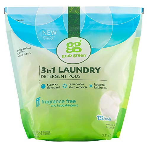 Grab Green Natural 3 in 1 Laundry Detergent Pods, Fragrance Free, Free