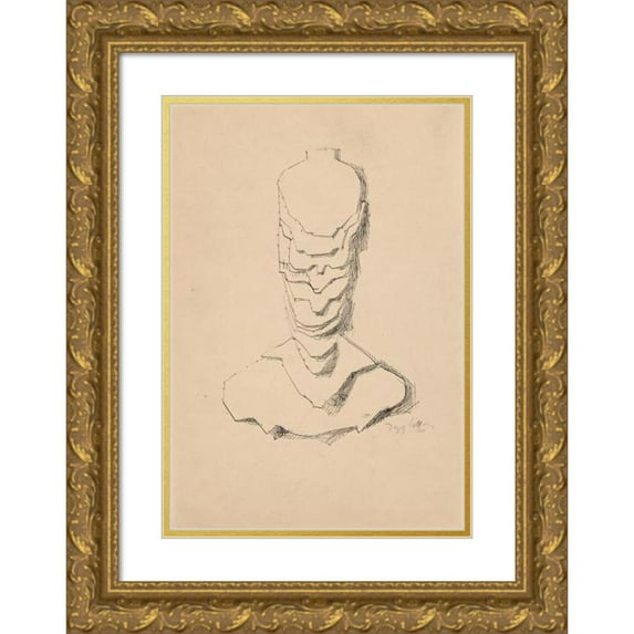 Jacques Villon 11x14 Gold Ornate Wood Frame and Double Matted Museum Art Print Titled - Abstract Construction (Baudelaire) (1920)