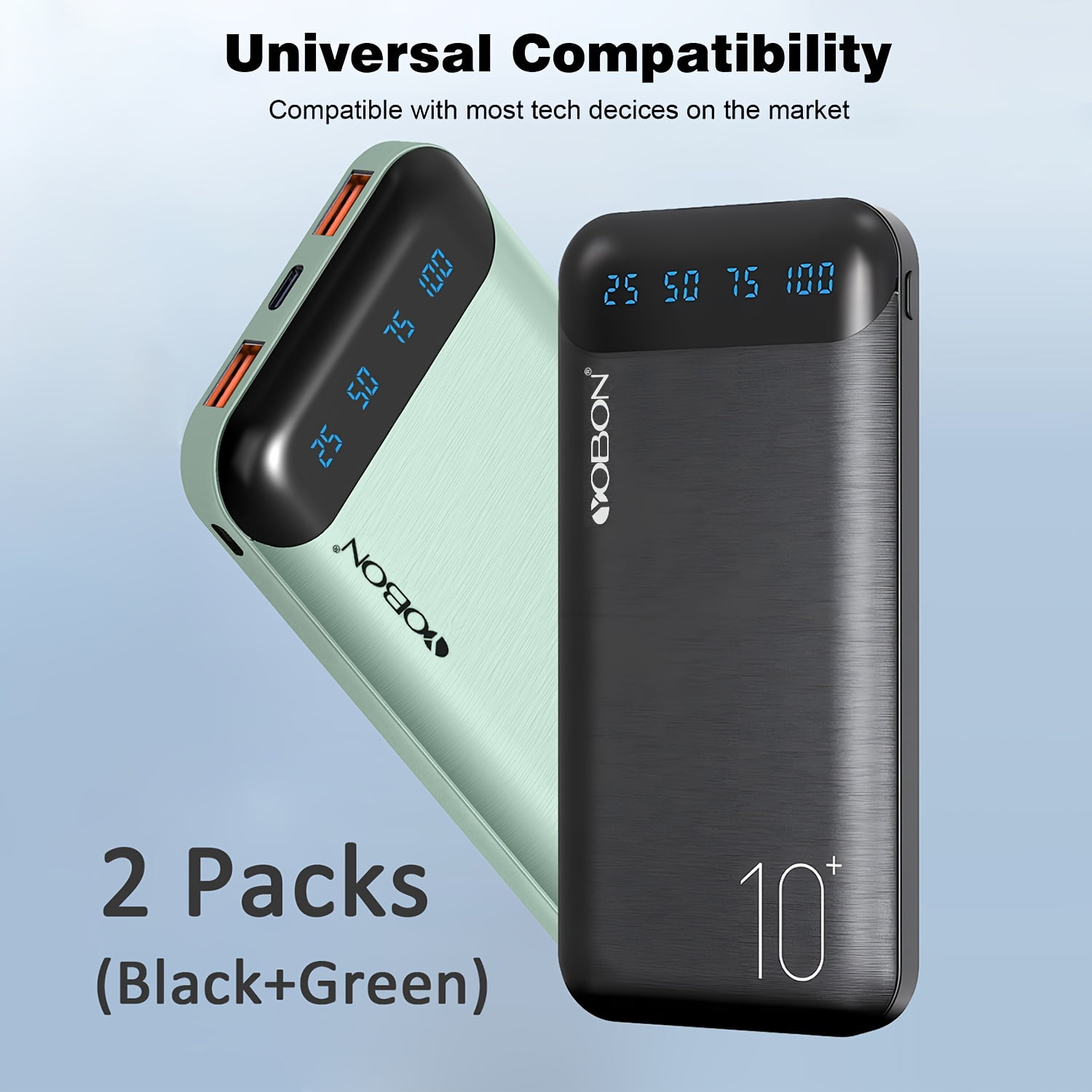 Set of Two Portable Power Banks with a Capacity of 10000Mah, Featuring Slim Design, USB C Input And Output, LED Display, And Lightweight Construction, Suitable for Apple, Android Phones, And More