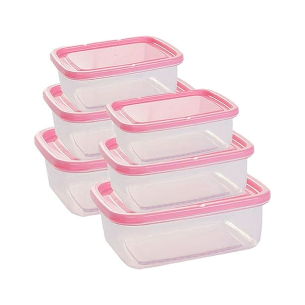 Naiovety Recipiente de plástico para alimentos de 6 piezas que conserva la frescura y fácil organización, lonchera, microondas, cocina Organizadores de utensilios de cocina Rosa 2S+2M+2L